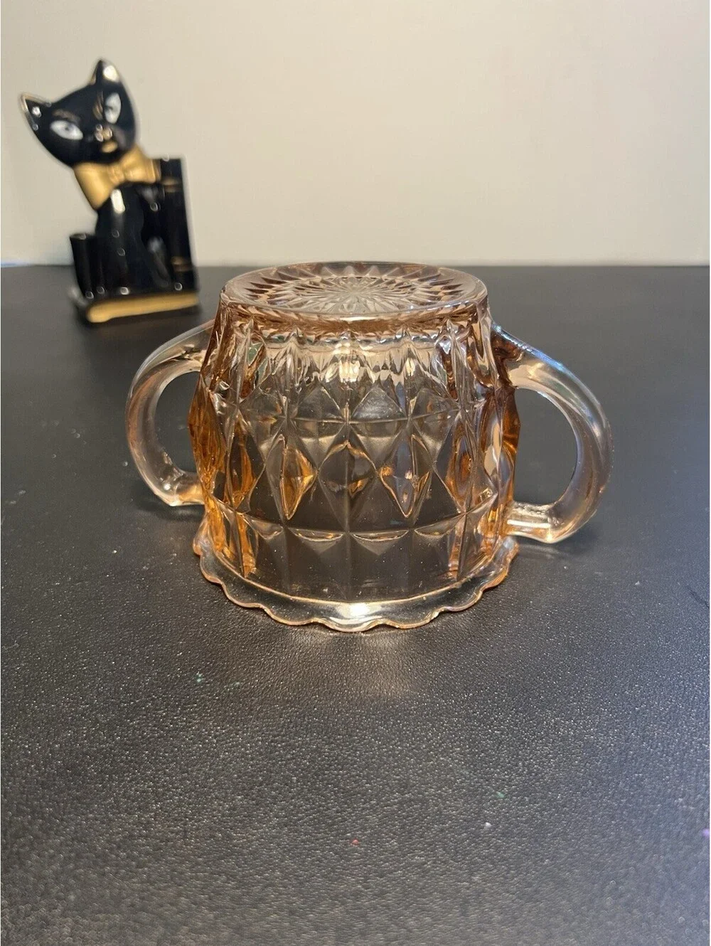 Jeannette Glass 1940s Cream Sugar Set Windsor Diamond Pink Depression Glass